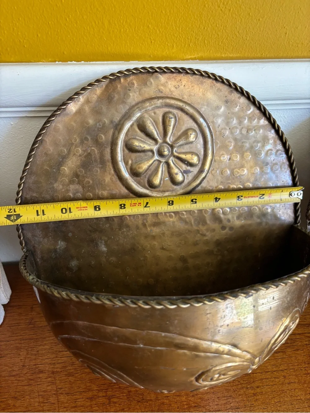 Set of three brass wall pocket hanging plant holders vintage butterfly flower